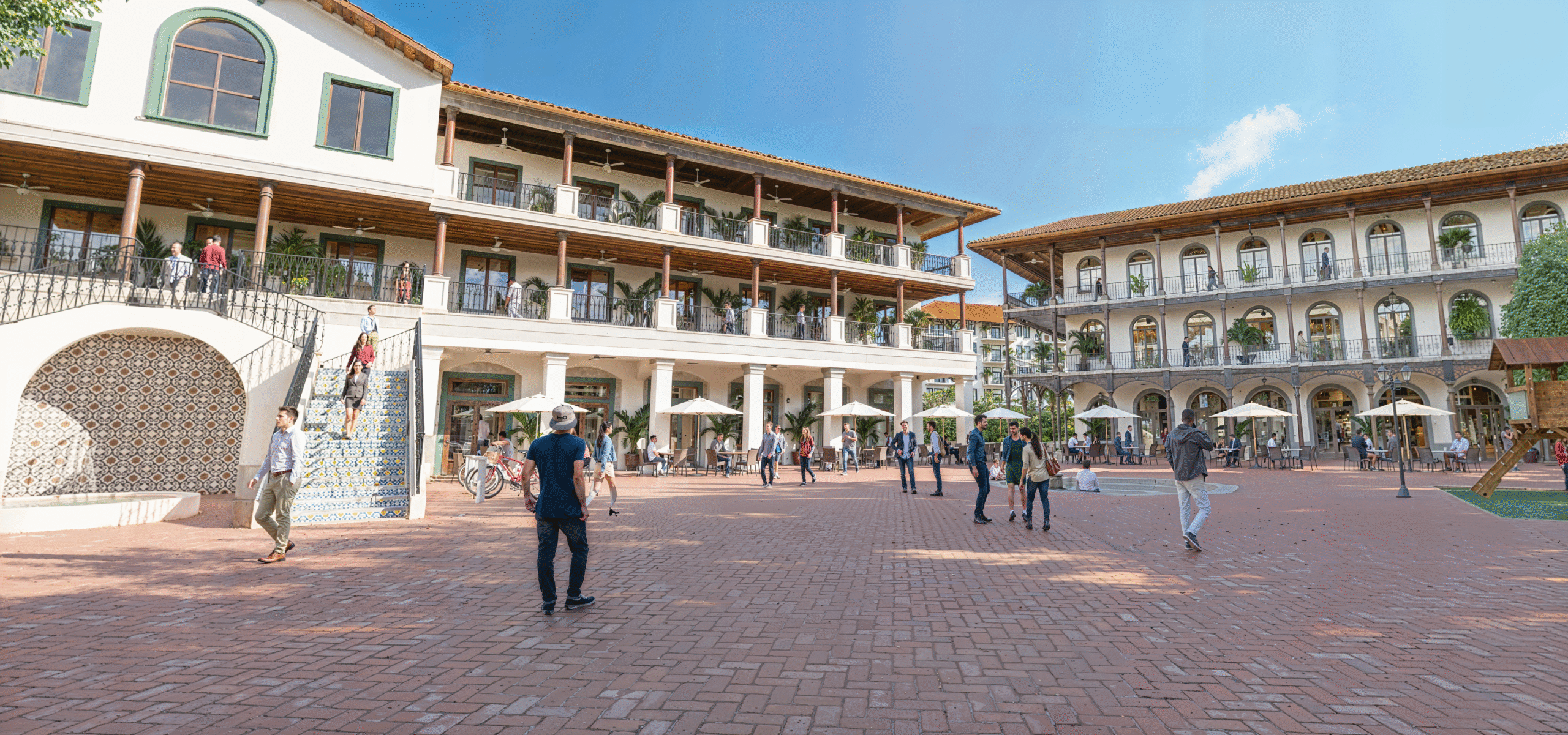 Render de plaza pública con comercios de Porta Norte